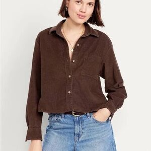 Old Navy NWT Women’s Cropped Button-Down Corduroy Shirt Brown Size M